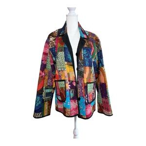 BLUE DOOR Vintage Audrey Colorful Patchwork Button Front Reversible Jacket